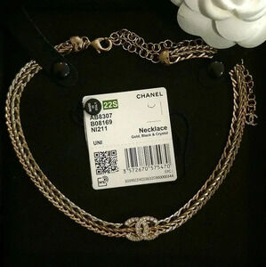 Chanel Black Leather/Gold Chain Choker